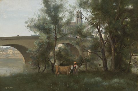 Mantes, the banks of the Seine at the foot of the bridge