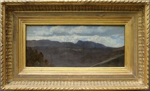 Panorama of the Roman countryside. The Prenestini mountains seen from Olevano