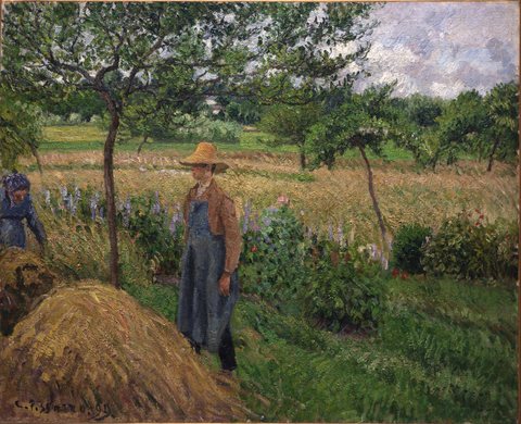 Gardener Standing by a Haystack, Overcast Sky, Éragny