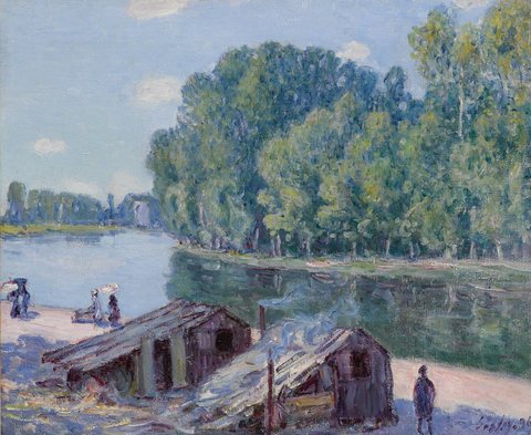 Cabins at the edge of the Loing Canal, effect of the sun