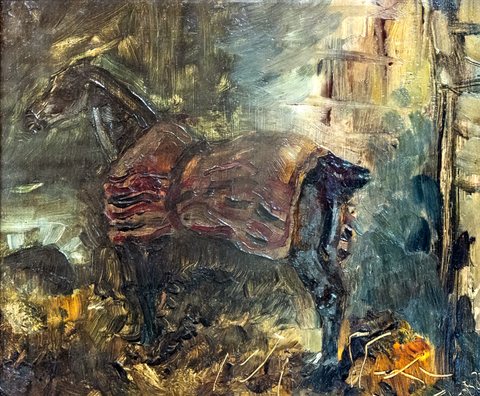 Black horse in the stable