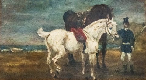 Two horses and groom
