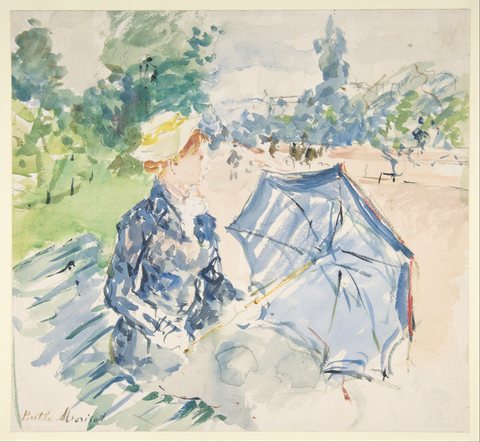 A Woman Seated at a Bench on the Avenue du Bois