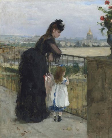 Woman and child on a balcony