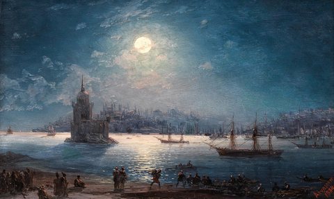 A View of the Bosporus with the Hagia Sophia and the Maiden's Tower in the Moonlight