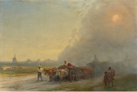 Ox-carts in the Ukrainian steppe