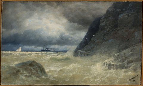 Seascape with a steamer.