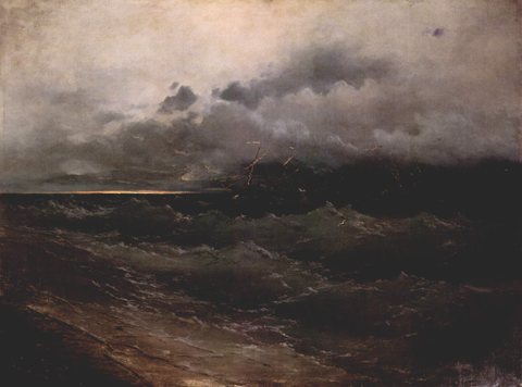 Ships on Stormy Sea, Sunrise