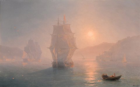 Ships on a misty morning