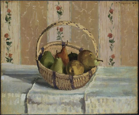 Still Life Apples And Pears In A Round Basket