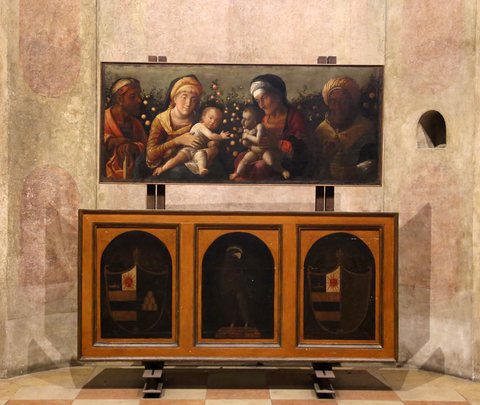 Andrea mantegna e aiuti, sacra famiglia con la famiglia del battista