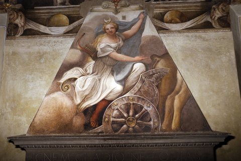 Correggio, camera di san paolo, 1518-19, camino con diana 01