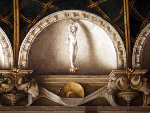 Correggio, camera di san paolo, 1518-19, lunette a monocromo 11 aria