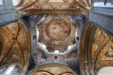 Correggio, assunzione della vergine, apostoli, patroni di parma e figure a monocromo, 1530-34, 01