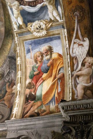 Correggio e aiuti, ss. pietro e andrea davanti a un mendicante, 1524-26