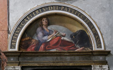 Correggio, lunetta della sagrestia di san giovanni con san giovanni evangelista e l'aquila, 1523 ca. 01