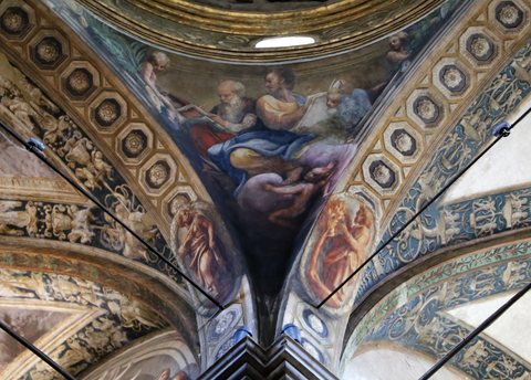 Correggio, transito di san giovanni evangelista, 1520, padri della chiesa ed evangelisti, matteo e girolamo