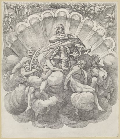 Heilige met zeven engelen Koepeldecoraties door Correggio in de S. Giovanni Evangelista in Parma (serietitel), RP-P-H-H-750