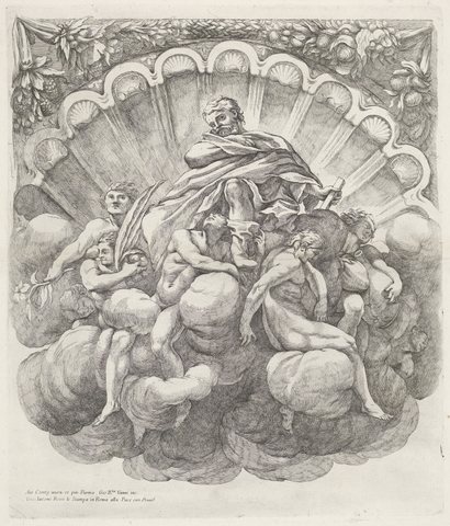Heilige omgeven door zeven engelen Koepeldecoraties door Correggio in de S. Giovanni Evangelista in Parma (serietitel), RP-P-OB-39.235
