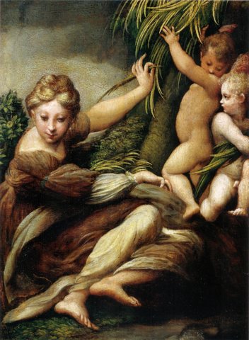 Saint with two angels