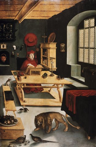Cardinal Albrecht von Brandenburg, arch-bishop of Mainz as St Jerome in his Study