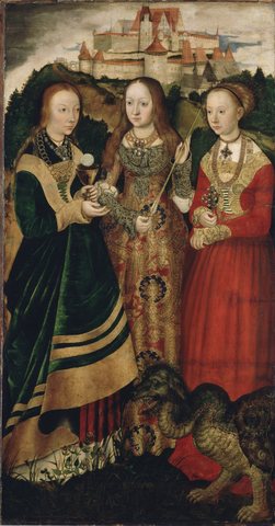St Catharine Altarpiece: Saints Barbara, Ursula, and Margaret (right wing, recto)