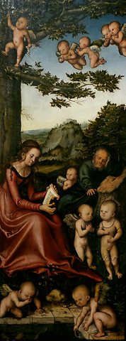 The Holy Family surrounded by Angels [the left wing of a Lady Altar]