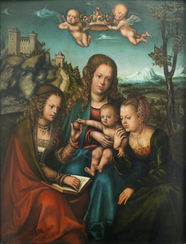 The Virgin flanked by two female saints