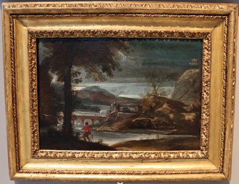 River landscape with hunter