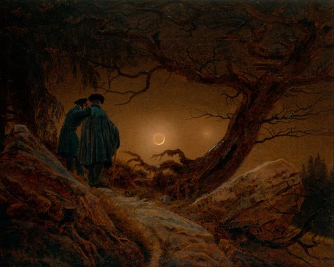 Two Men Contemplating The Moon