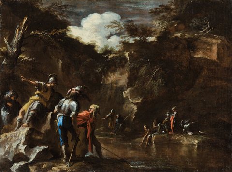 Scene from Greek history- Thales causing the river to flow on both sides of the Lydian army