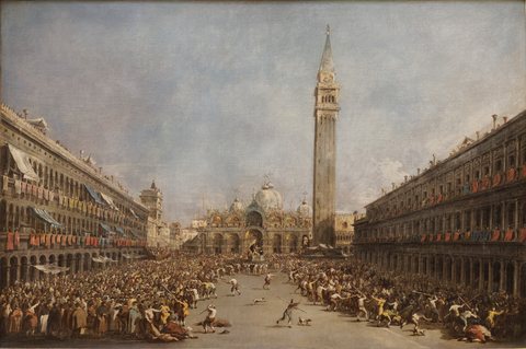 The Doge of Venice Carried by Gondoliers after His Election on Piazza San Marco