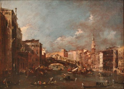 Vue du grand canal et du pont du Rialto à Venise