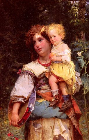 Cesare Auguste Gypsy Woman And Child