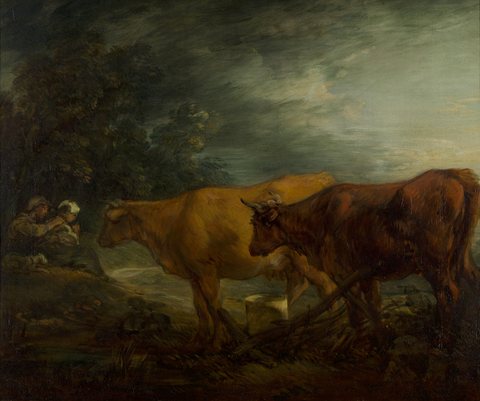 Landscape with two cows with a shepherd and a milkmaid