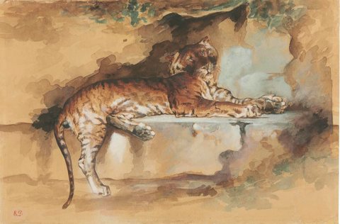 A tiger resting on a ledge