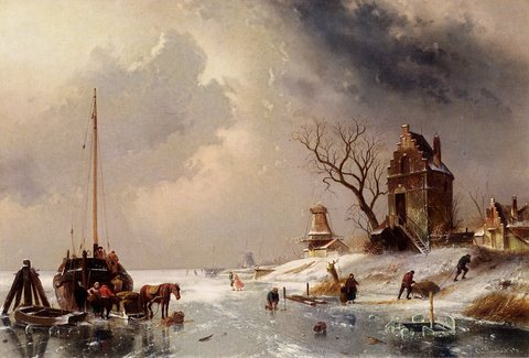 Charles Figures Loading A Horse Drawn Cart On The Ice