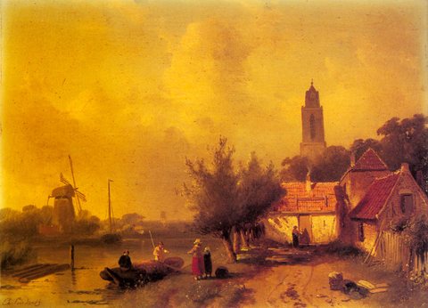 Charles Henri A River Landscape With Figures