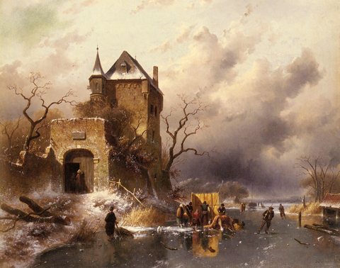 Charles Skaters On A Frozen Lake By The Ruins Of A Castle