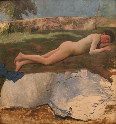Jeune homme nu couché sur l'herbe