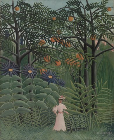 Woman Walking in an Exotic Forest