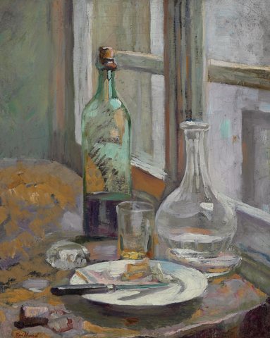 Nature morte avec bouteille et carafe