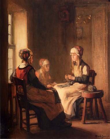 Joseph A Interior With Marken Girls Knitting