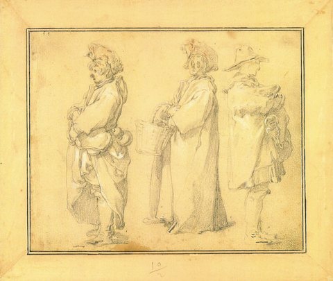 Three Villagers; View of a Village