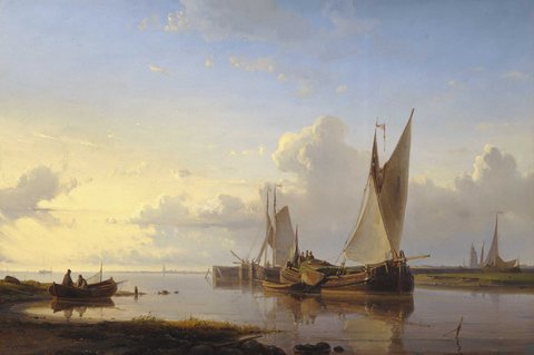 Vessels in a Calm at Sunset