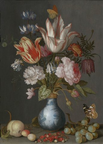 Flowers in a Blue and White Gilt Vase