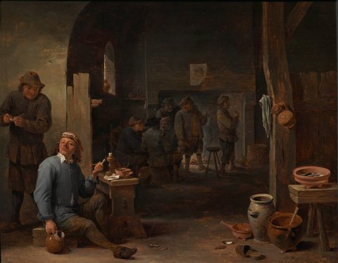 Interior of an Inn with Peasants Smoking by a Fire