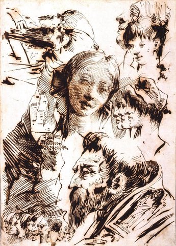 Studies of Heads; a Fragment of Landscape
