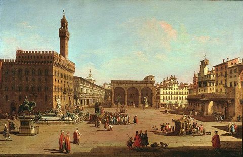 A View of the Piazza della Signoria, Florence, with the Palazzo Vecchio and the Loggia dei Lanzi