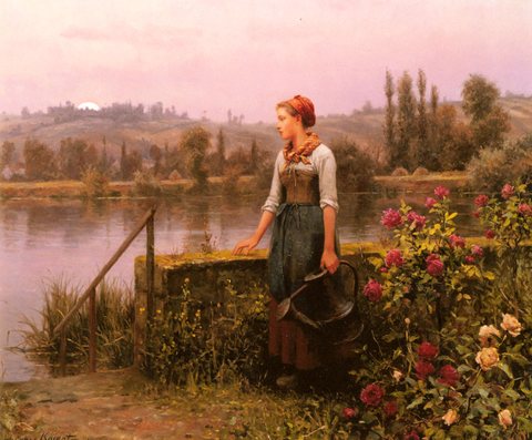 Daniel Ridgeway A Woman With A Watering Can By The River